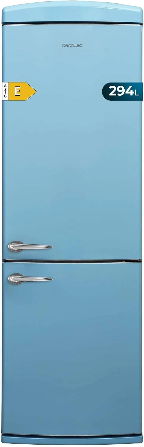 Lodówko-zamrażarka Cecotec – system bezszronowy, kolor niebieski, pojemność 294 l, wymiary 190 x 60 cm, do kuchni