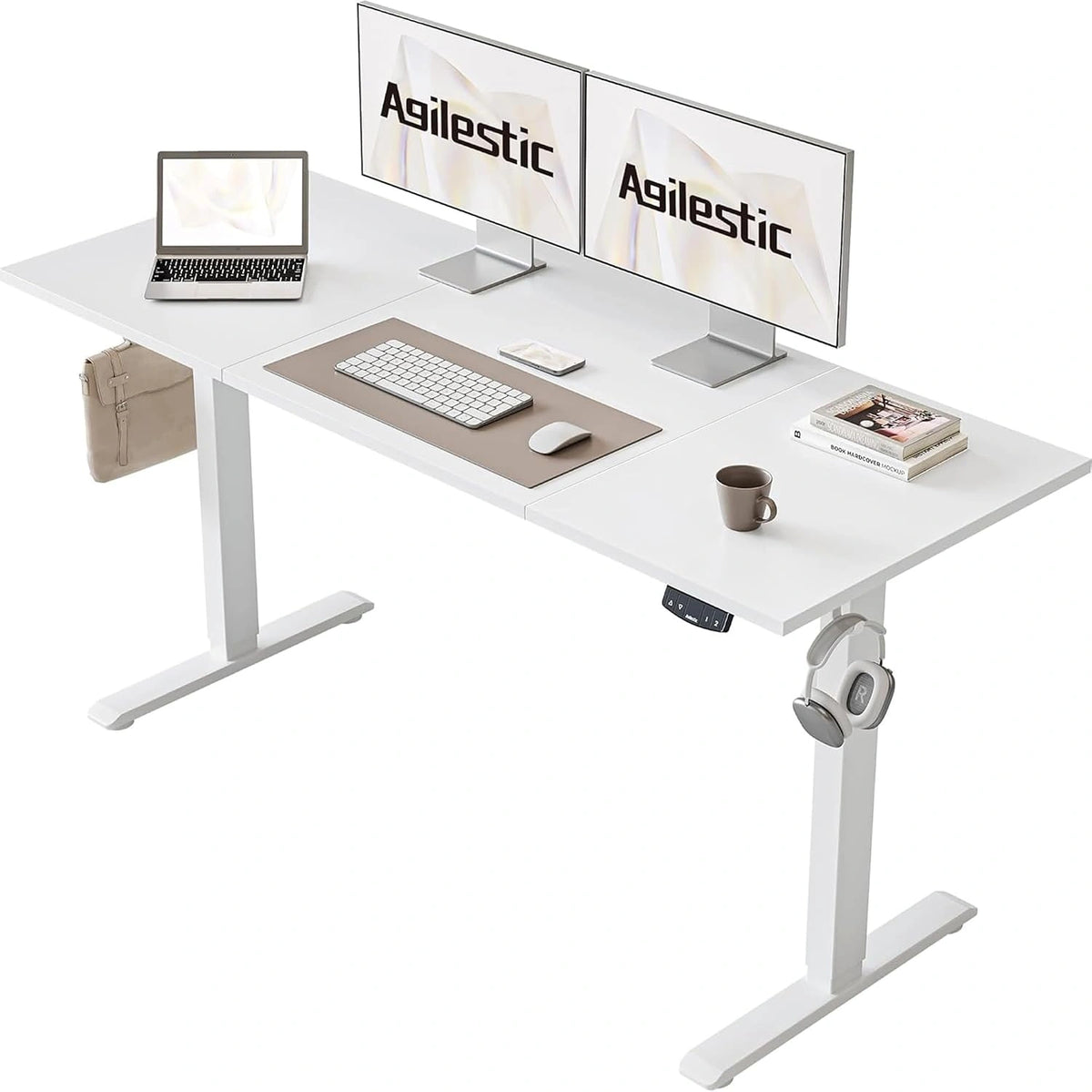 Biurko Agilestic – regulacja wysokości, kolor biały, wymiary 140 x 60 cm, do codziennego zastosowania