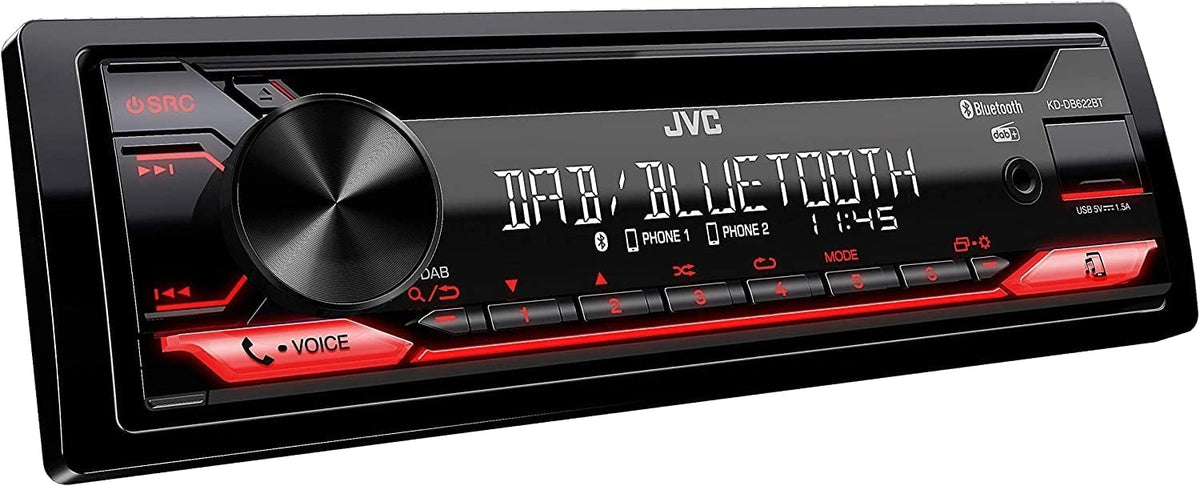 Radio JVC KD-DB622BT – kolor czerwony, moc 50 W, do codziennego zastosowania