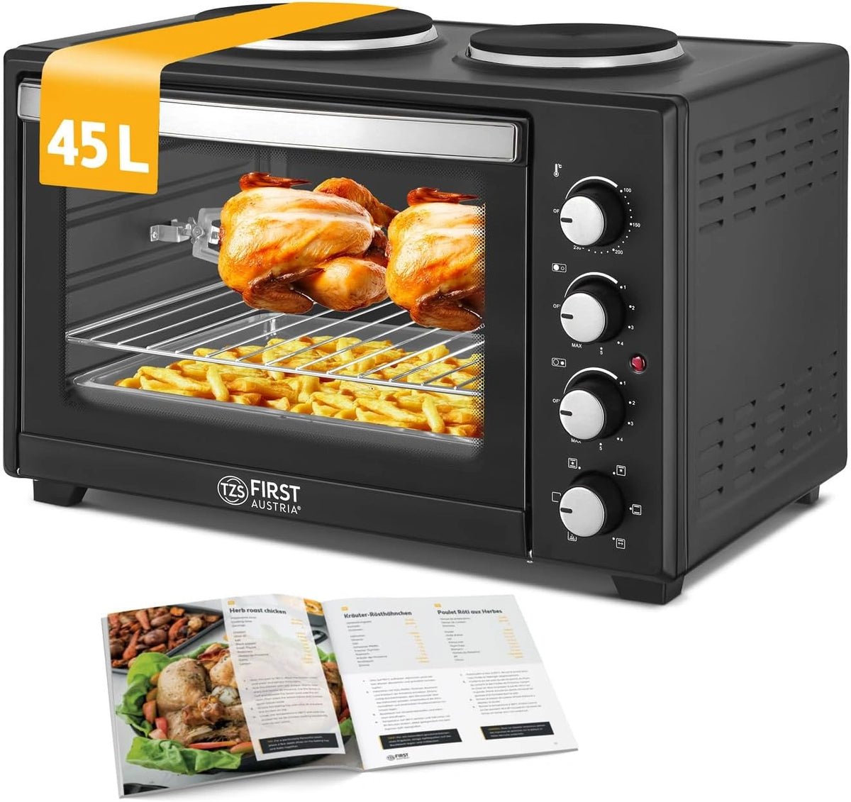 Piekarnik TZS – funkcja grilla, moc 3400 W, pojemność 60 l, do przygotowywania potraw