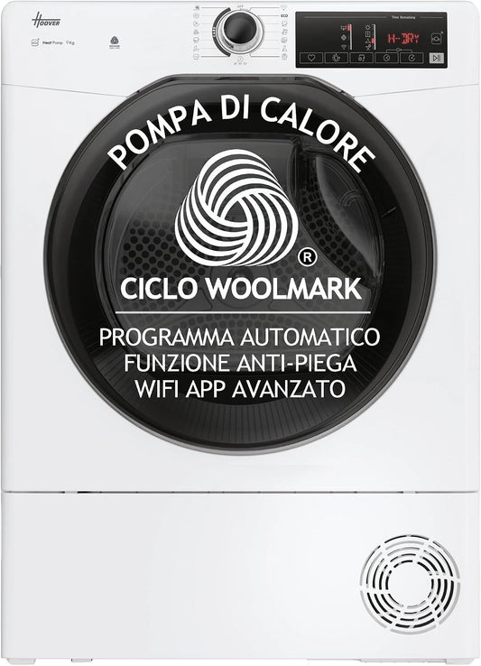 Produkt użytkowy Hoover H-DRY – łączność Wi-Fi, pompa ciepła, kolor biały, wymiary 85 x 60 x 58,5 cm, do codziennego zastosowania