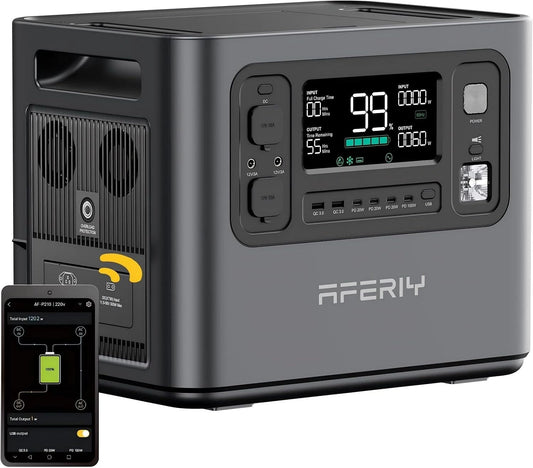 Akumulator AFERIY – moc 2400 W, energia 2048 Wh, napięcie 230 V, do zgodnych urządzeń lub pojazdów