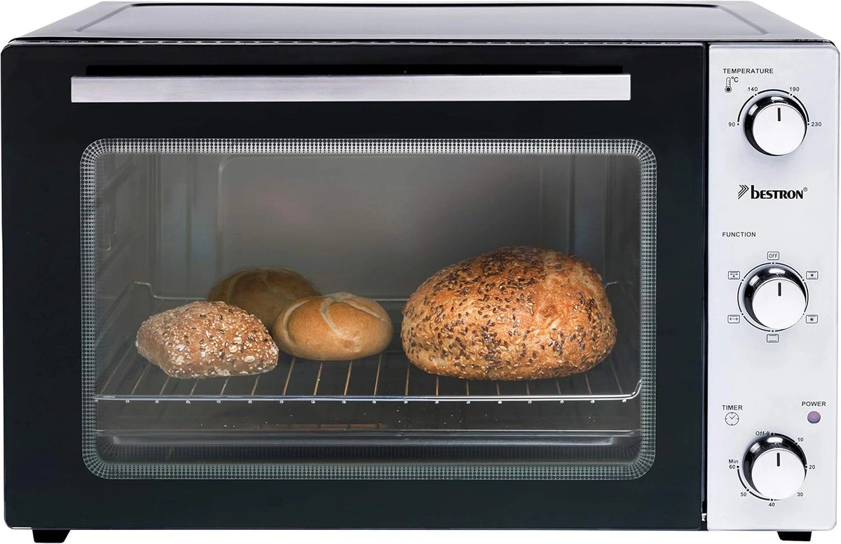 Piekarnik Bestron AOV45 – stal nierdzewna, kolor czarny, moc 1800 W, pojemność 45 l, do przygotowywania potraw
