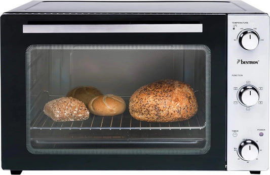 Piekarnik Bestron AOV45 – stal nierdzewna, kolor czarny, moc 1800 W, pojemność 45 l, do przygotowywania potraw